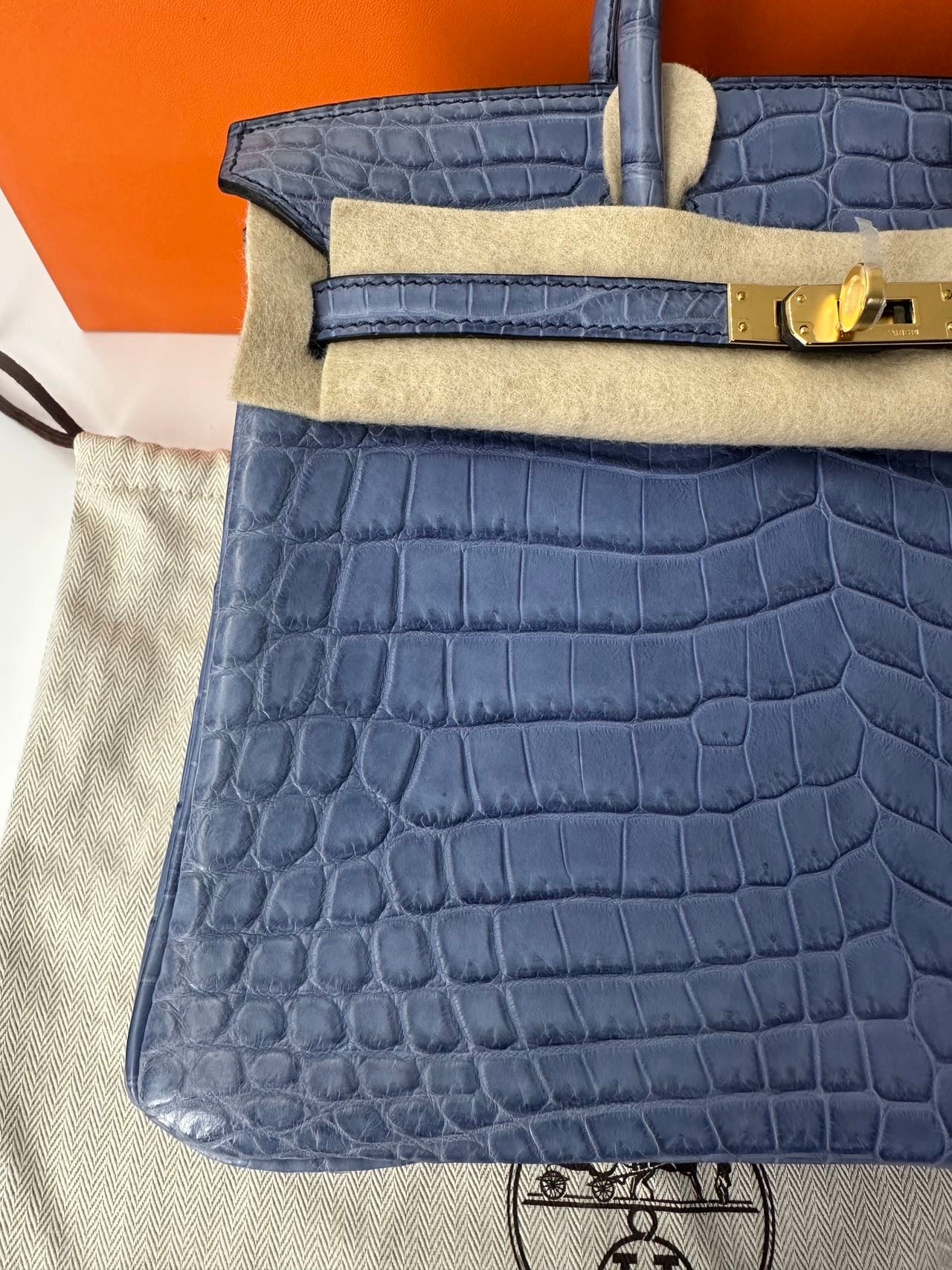 Hermes Birkin 25 blue Brighton matte niloticus Crocodile leather gold hardware