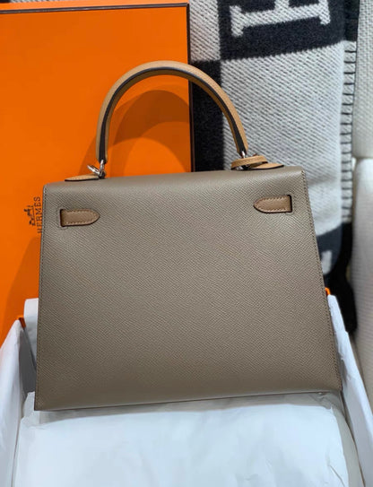 Hermès Special Order (HSS) Kelly 25 Bi-Color Gold and Etoupe Brushed Palladium Hardware