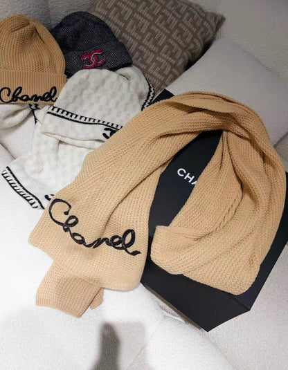 Chanel 22A khaki cashmere scarf