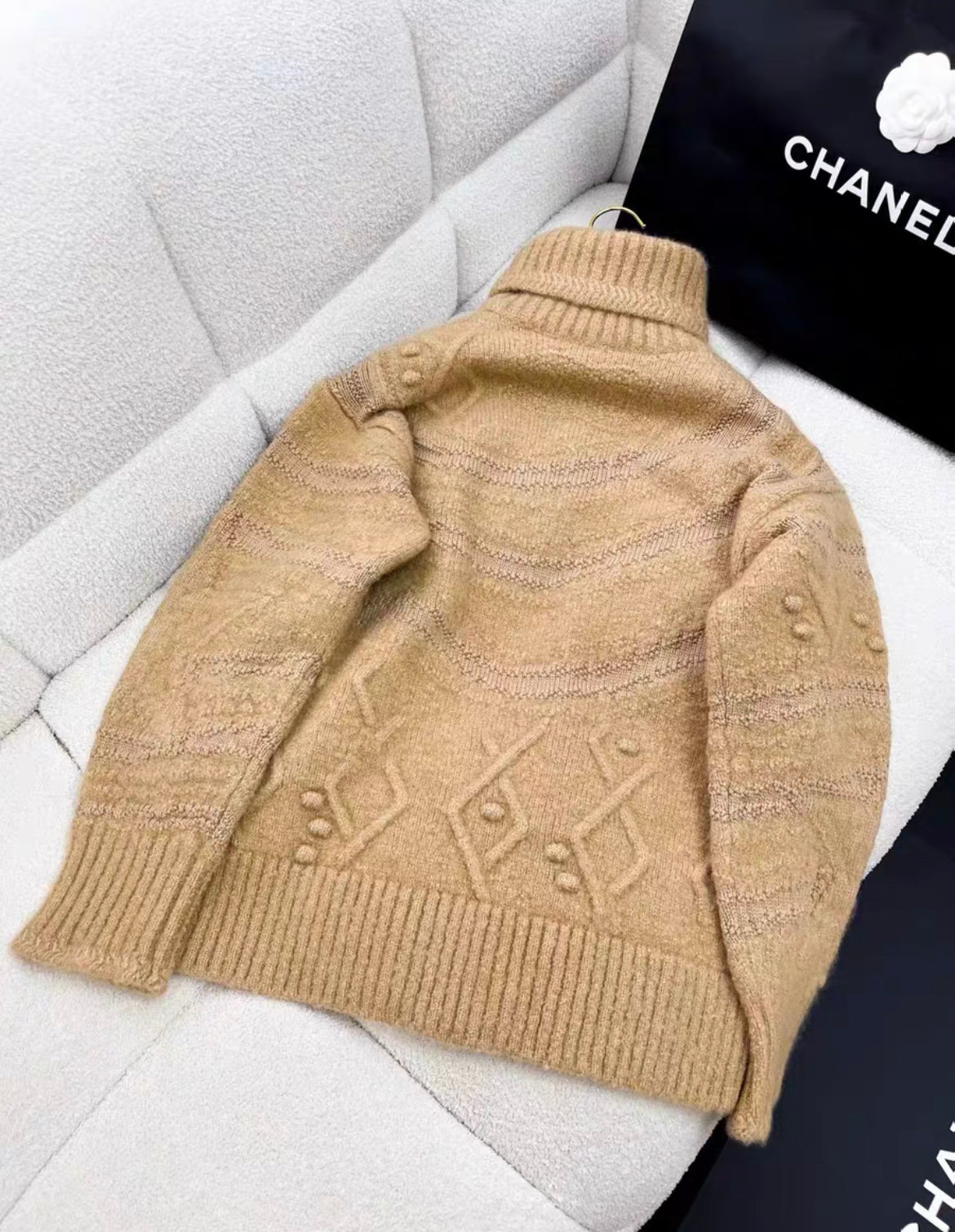 Chanel 23N coco neige khaki turtleneck sweater size 36