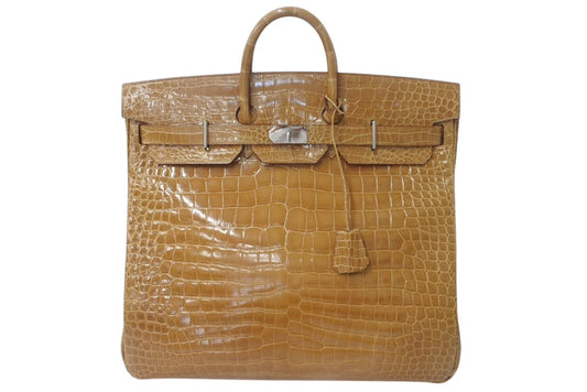 Hermes Birkin HAC 50 in gold beige crocodile leather palladium hardware