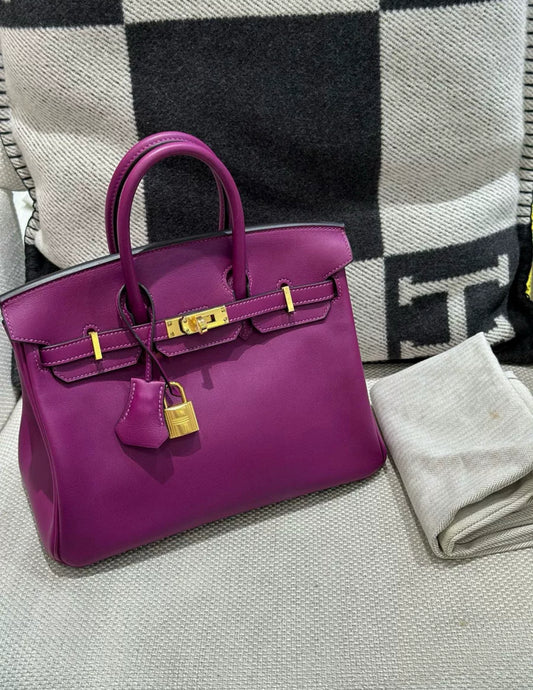 Hermes Birkin 25 Anemone Purple Swift Leather Gold Hardware Handbag