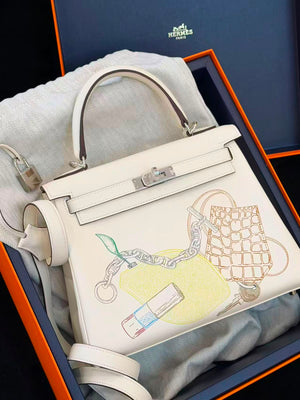 Hermes Kelly 25 In & Out Nata Swift leather palladium hardware