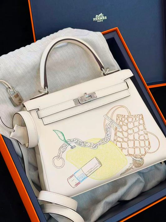 Hermes Kelly 25 In & Out Nata Swift leather palladium hardware