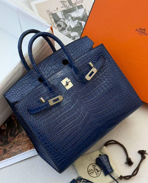 Hermès Birkin 25 Sellier Aizome Matte Porosus Palladium hardware