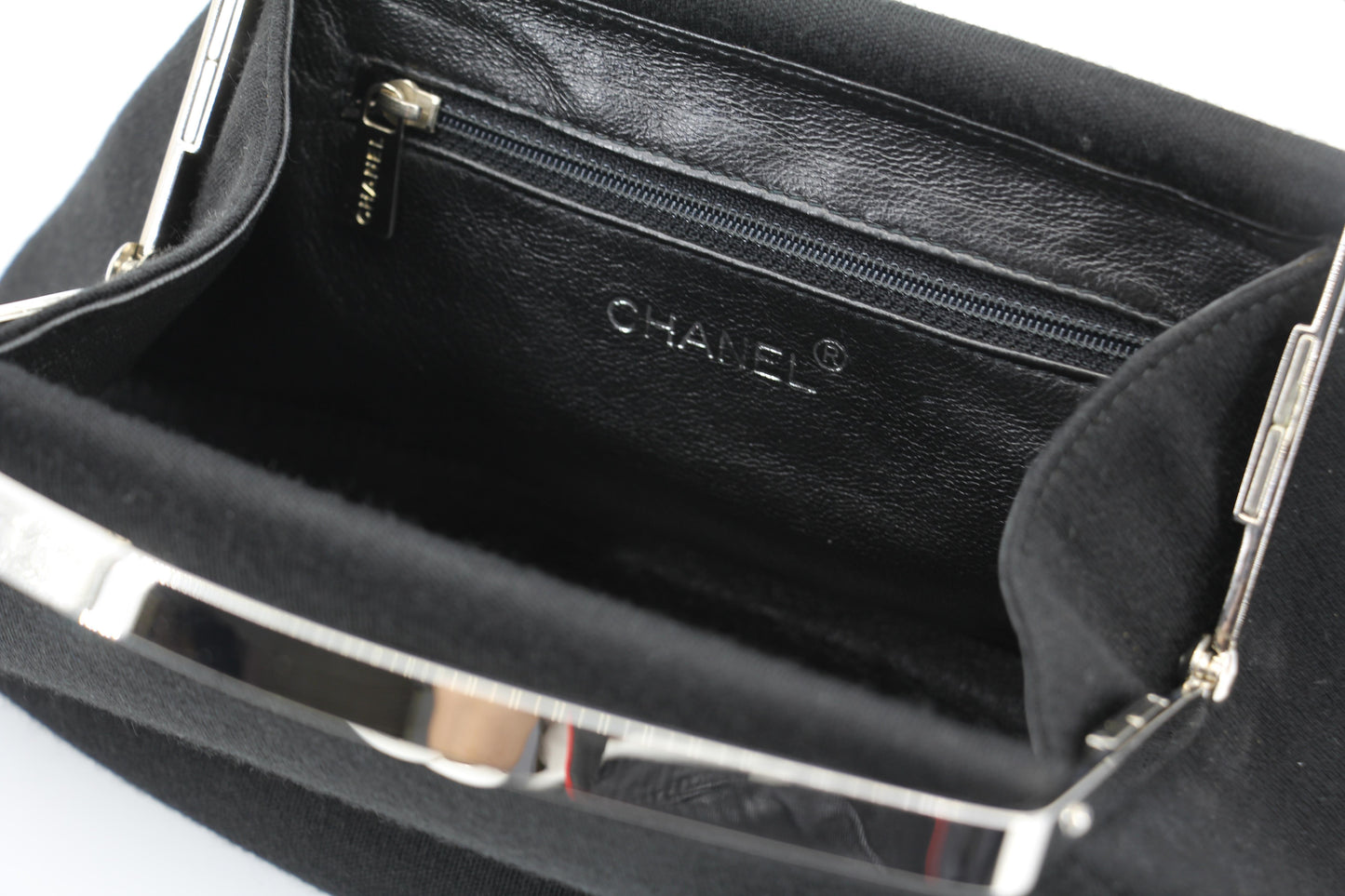 Chanel vintage black clutch with silver hardware handle