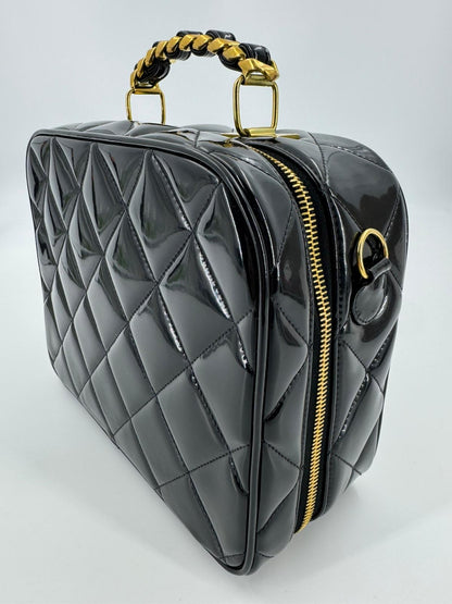 Chanel 1994-96 Black Patent Leather Large Vanity Case