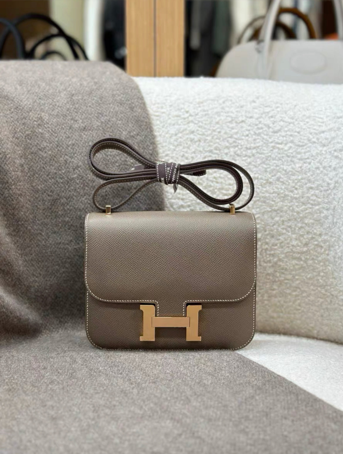 Hermes Constance mini Mirror Etoupe grey Epsom leather Rose gold