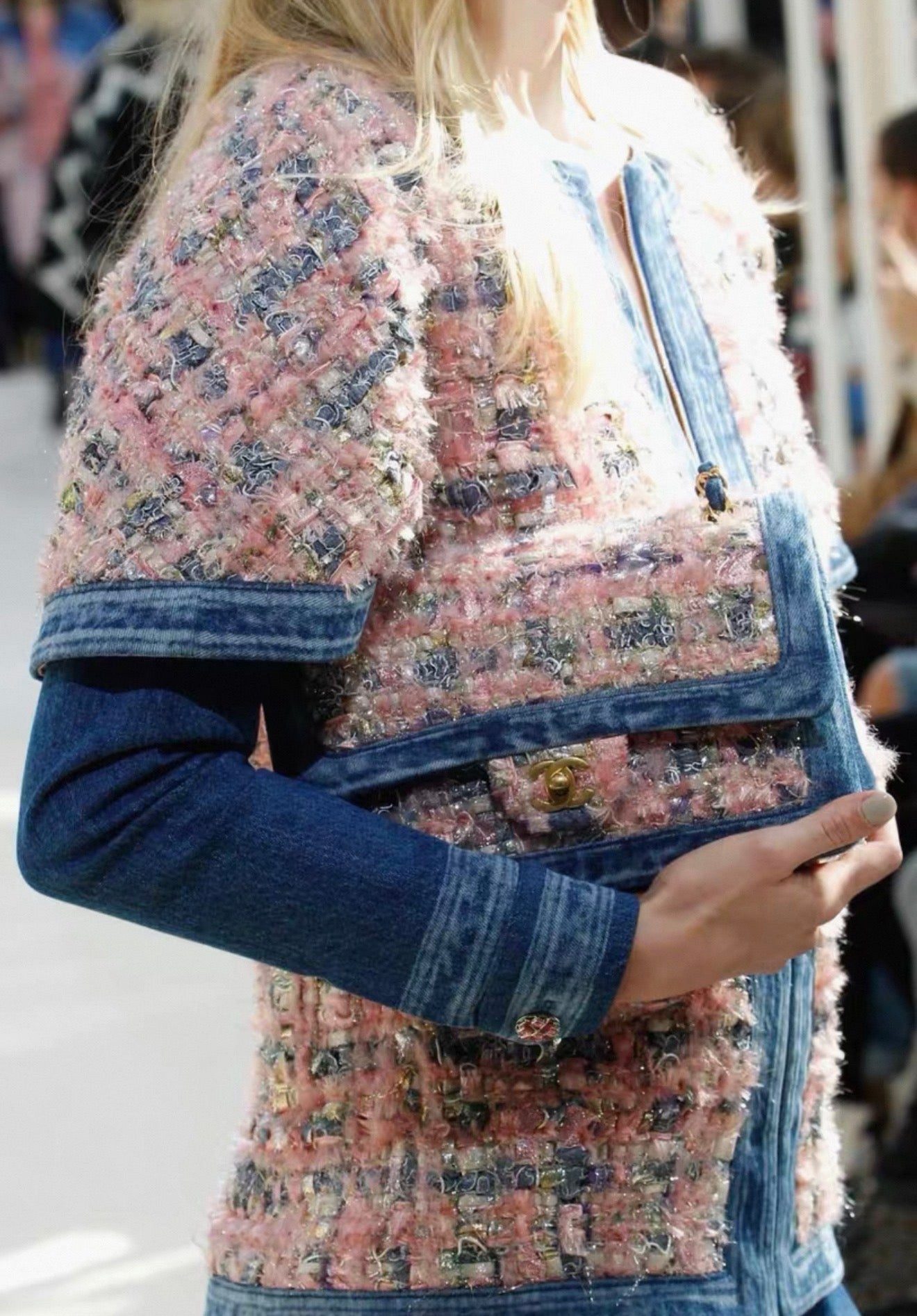Chanel 2016 runway limited edition CF medium size in pink tweed and blue denim