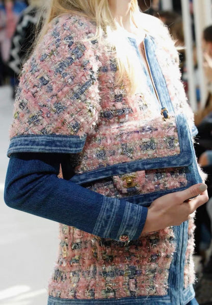 Chanel 2016 runway limited edition CF medium size in pink tweed and blue denim