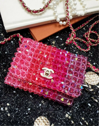 Chanel 20s pink/red crystal mini chain bag