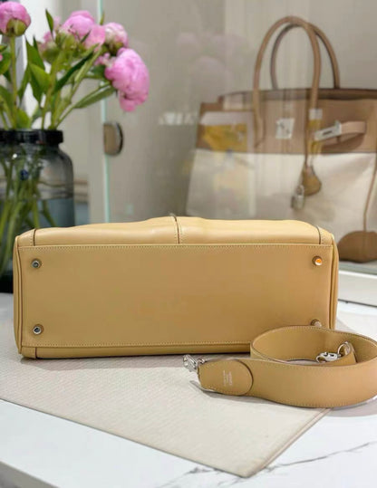 HERMES LAKIS 35 BEIGE SWIFT LEATHER WITH PALLADIUM HARDWARE