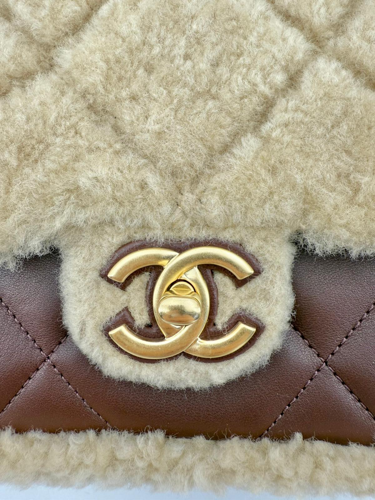 Chanel 24K Shearling Fur & Brown Leather Flap Bag — Statement Seasonal Piece