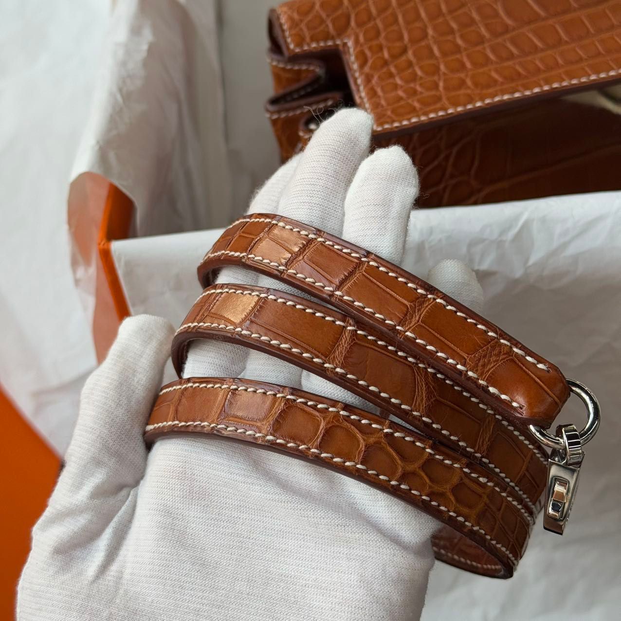 Hermes Kelly 32 Matte Crocodile Fauve Barenia Leather palladium hardware