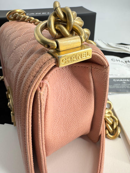 Chanel Boy Mini Bag in peach pink with gold hardware
