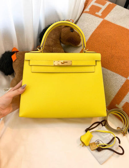 Hermès Kelly 28 Sellier Lime Epsom GHW