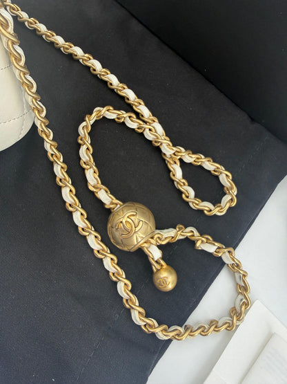 Chanel ecru mini vanity case gold chain hardware