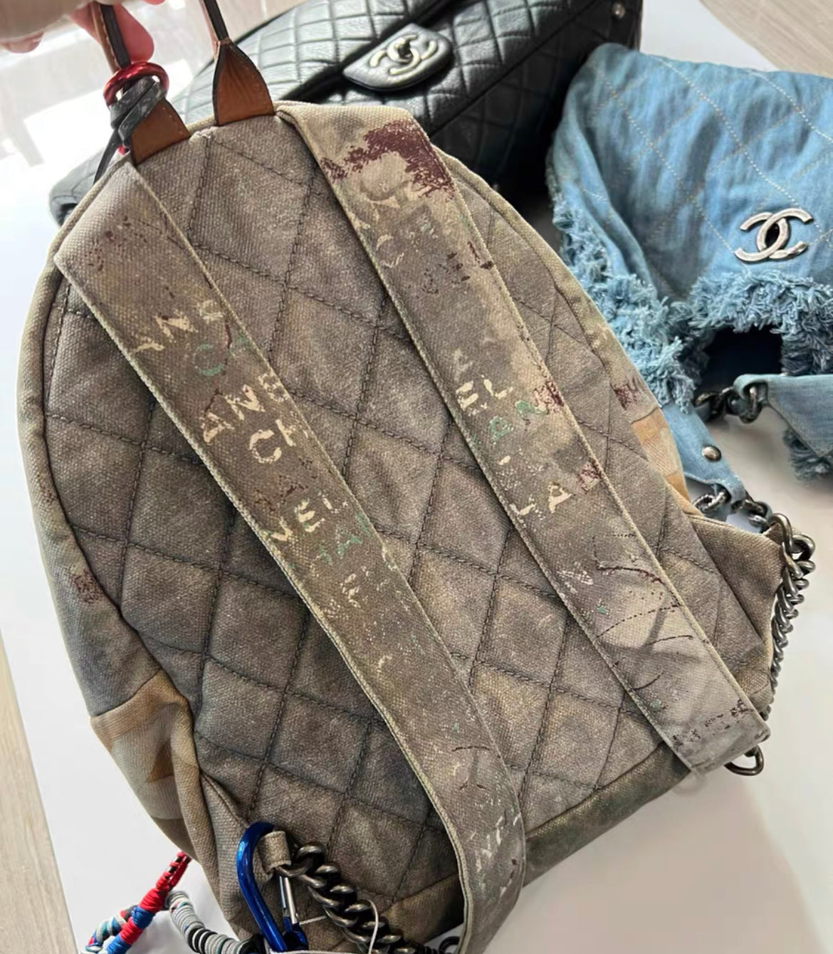 Chanel Graffiti Backpack Grey Multicolored Canvas Silver Hardware