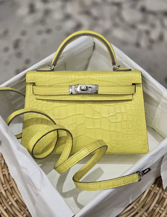 Hermès Mini Kelly Lime Matte Crocodile Leather Palladium Hardware