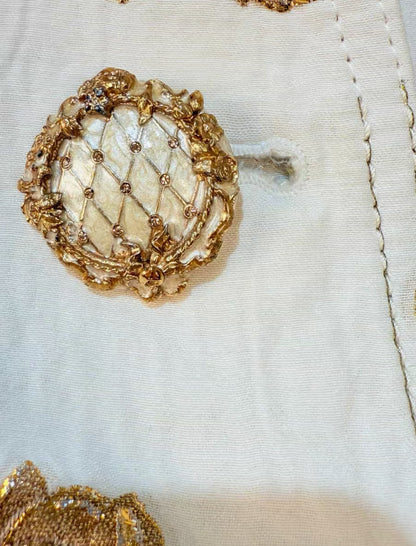 Chanel 2013 white and gold embroidered jacket and shorts set