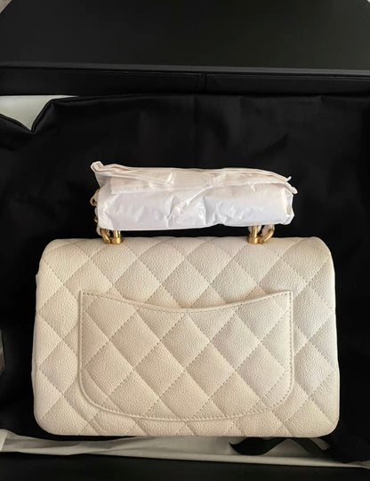 Chanel Caviar Quilted Mini Top Handle Rectangular Flap White