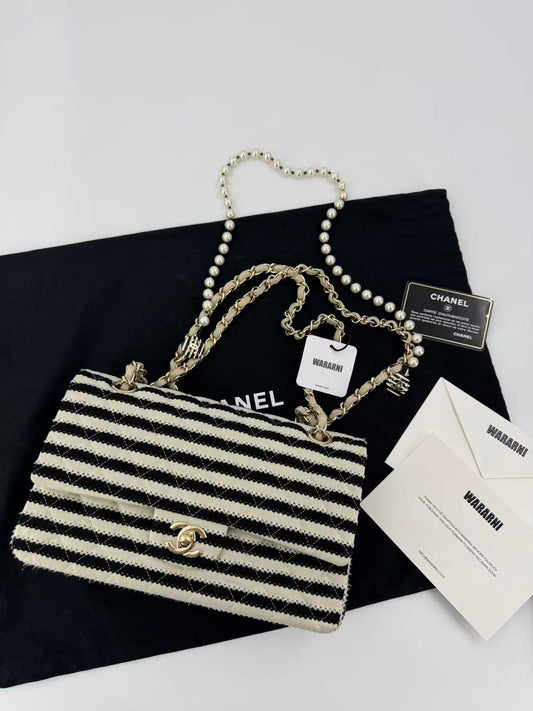 Chanel 14C Black & White Striped Flap Bag