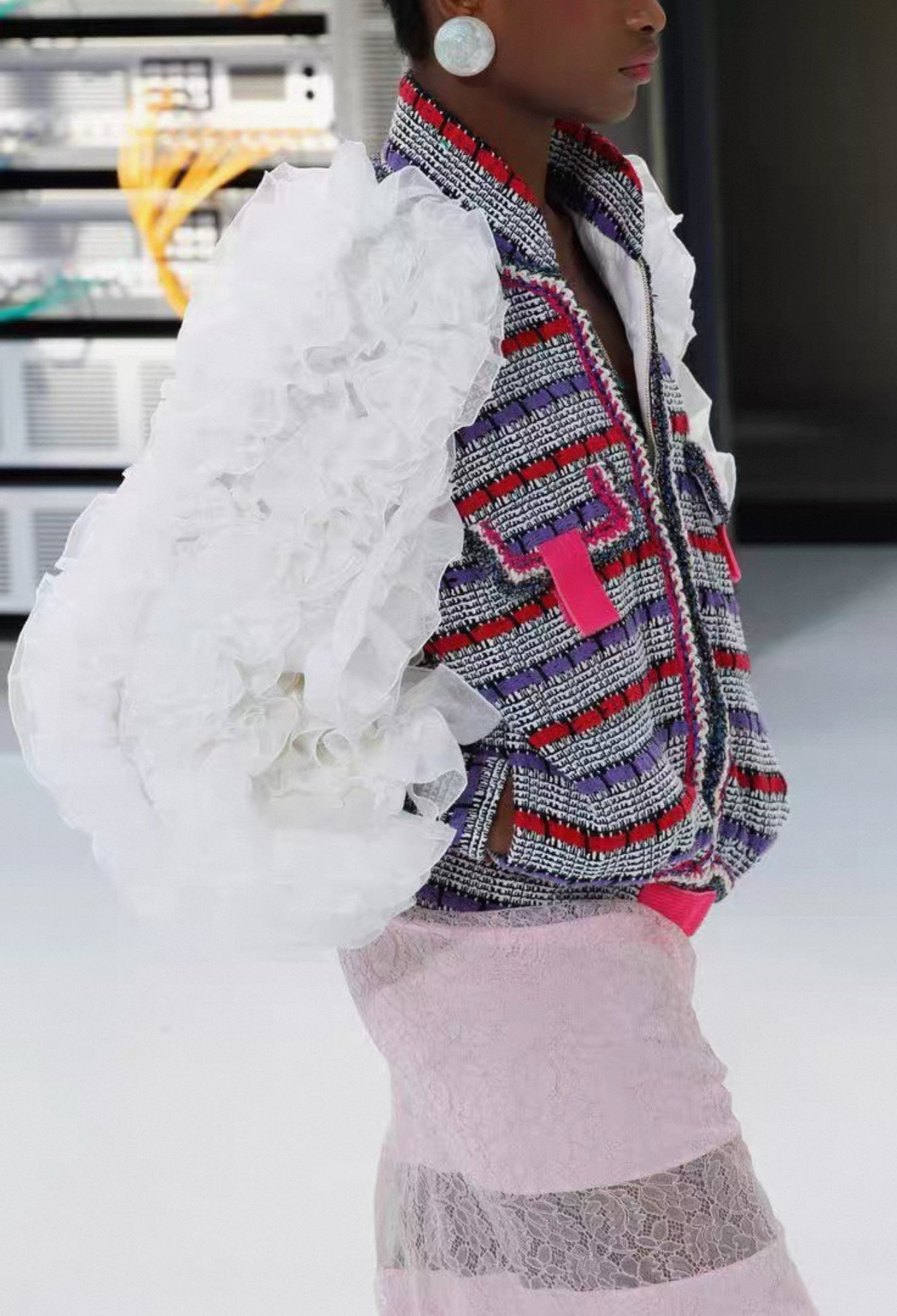 Chanel 17S white/black/purple/pink cotton jacket