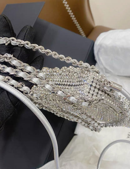 Chanel 24S 22bag mini silver metallic full rhinestones