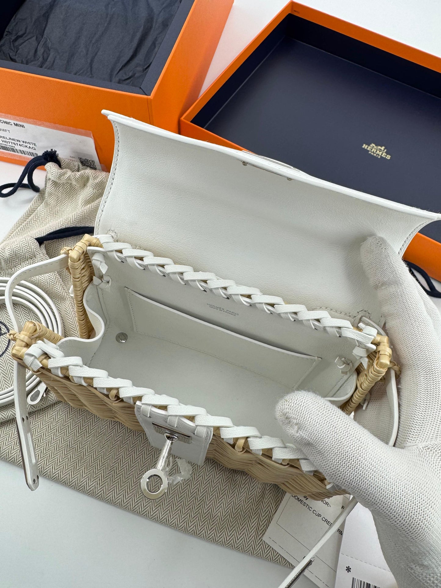 Hermès Mini Kelly 20 “Picnic” White Swift Leather & Palladium Hardware