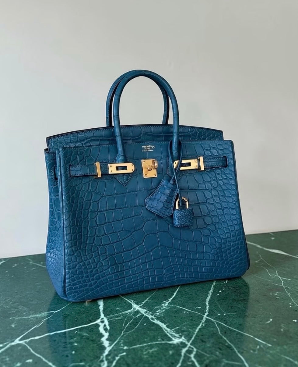 Hermes Birkin 25 Blue Colvert Matte Alligator gold hardware