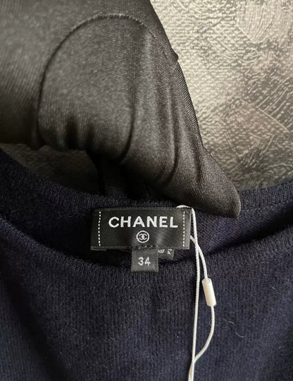 Chanel 23N Navy Blue Cashmere Dress
