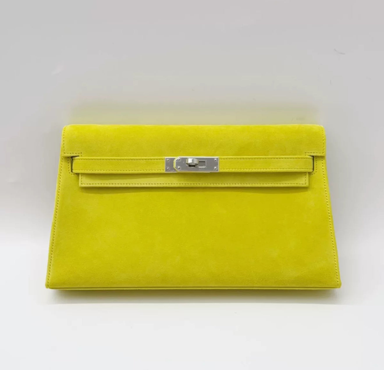 HERMÈS Kelly Elan Jaune de Naples Doblis Suede Palladium