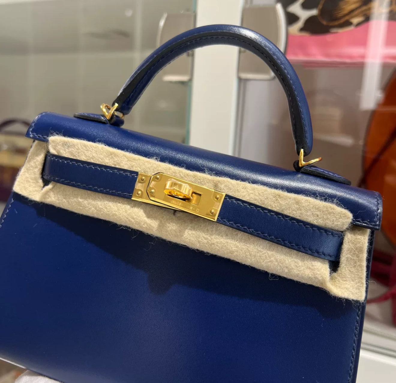 Hermès Bleu Sapphire Box Mini Kelly II 20 Gold Hardware