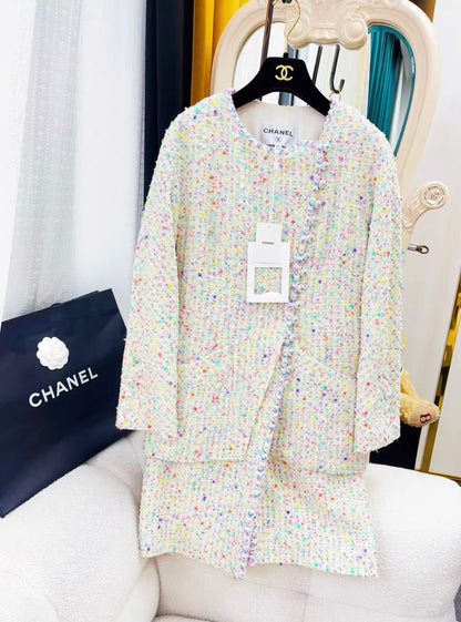 Chanel 23S Ecru & Multicolor Coat size 34