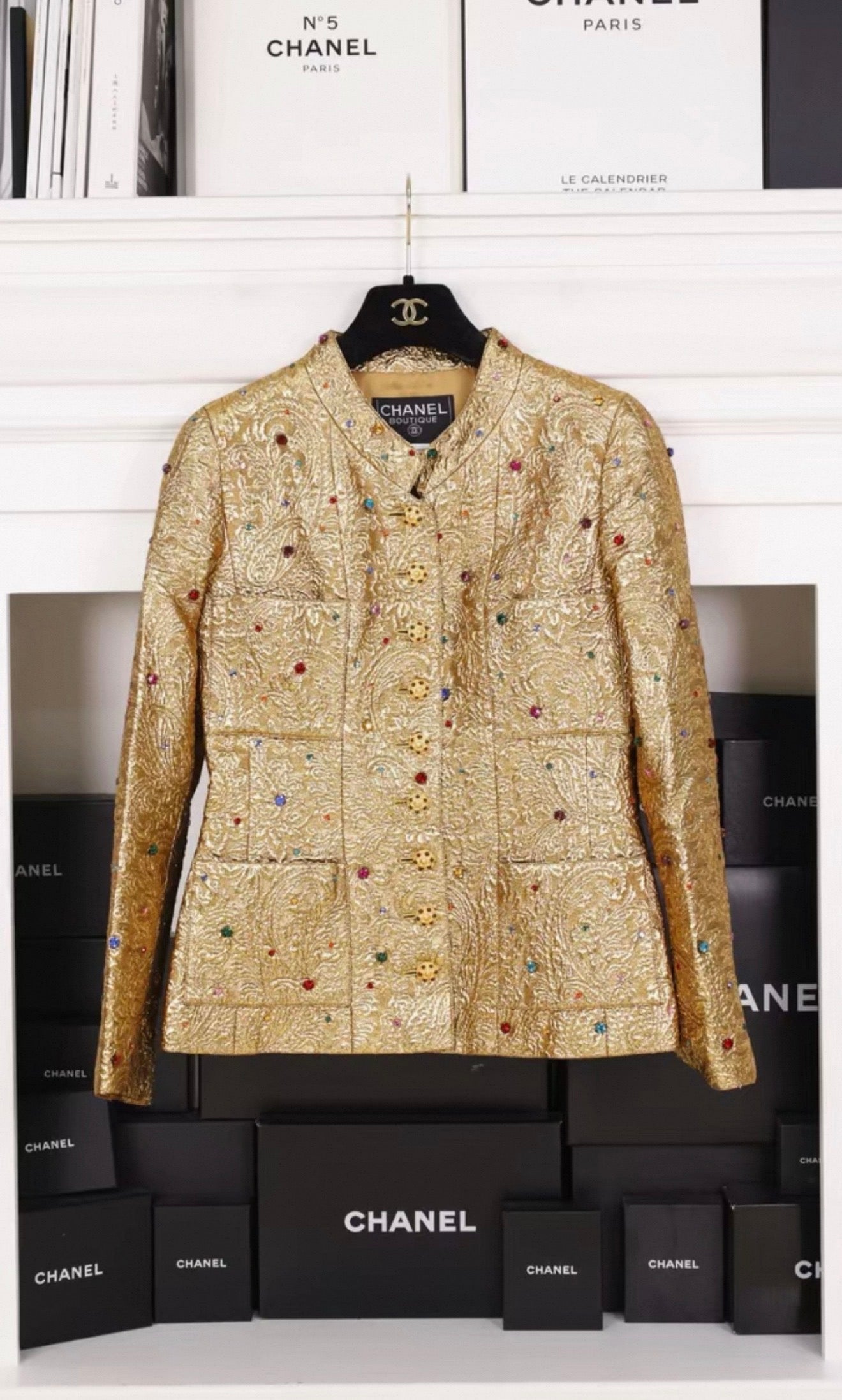Chanel 1996 Runway gold Jacket with Colorful Gemstone and Glass Buttons