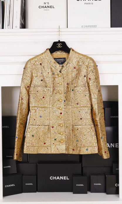 Chanel 1996 Runway gold Jacket with Colorful Gemstone and Glass Buttons