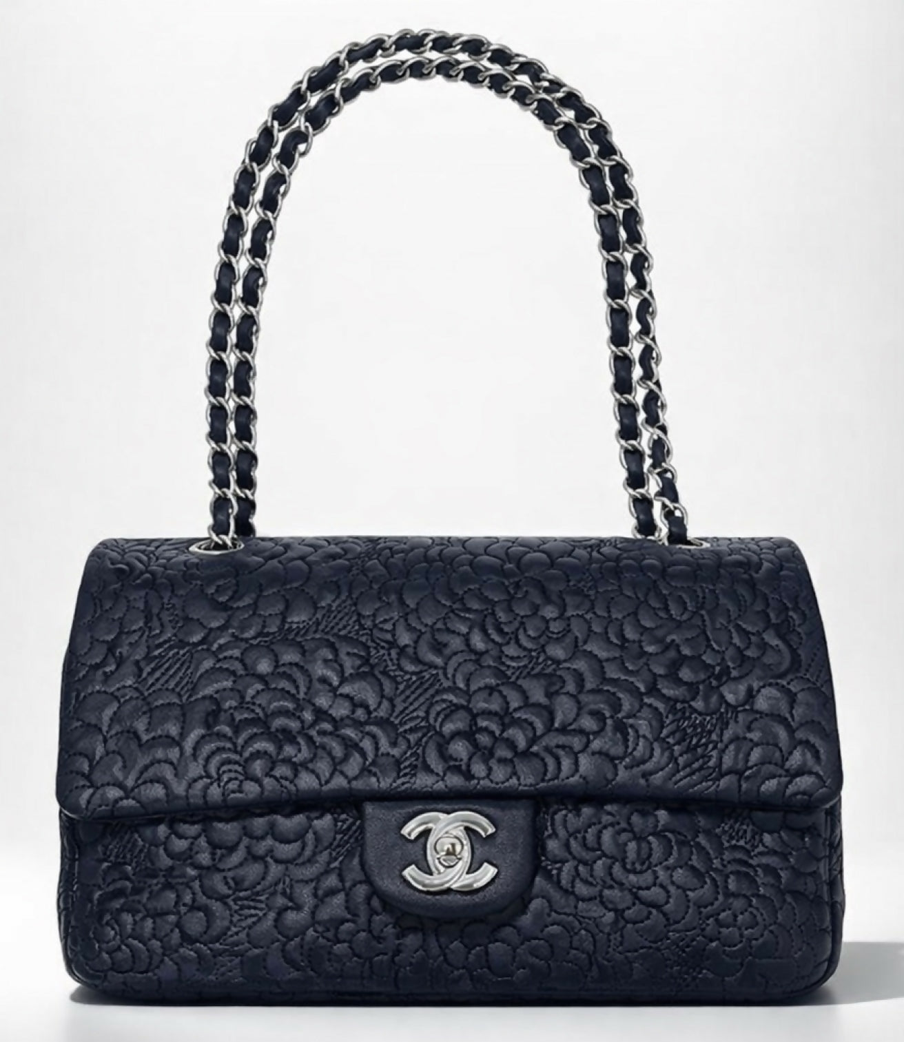 Chanel Medium Double Flap Black Camellia Lambskin Classic Timeless Bag SHW