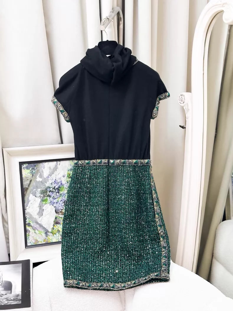 chanel dress green Women's Chanel Sheath Cape Shoulder Silk Floor Length Dress XS/S/M/L/XL/XXL/Customize Green MEAN BLVD Green / S main image 1