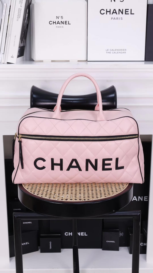 Chanel pink leather boston bag