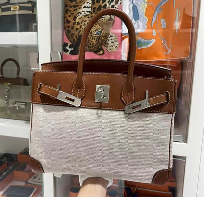 Hermès Birkin 30 Toile H and Brown Swift Palladium Hardware