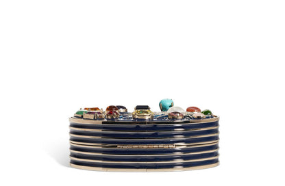 CHANEL Horoscope Navy Blue Metal Gripoix Gold Crystal Small Mini Minaudière Bag
