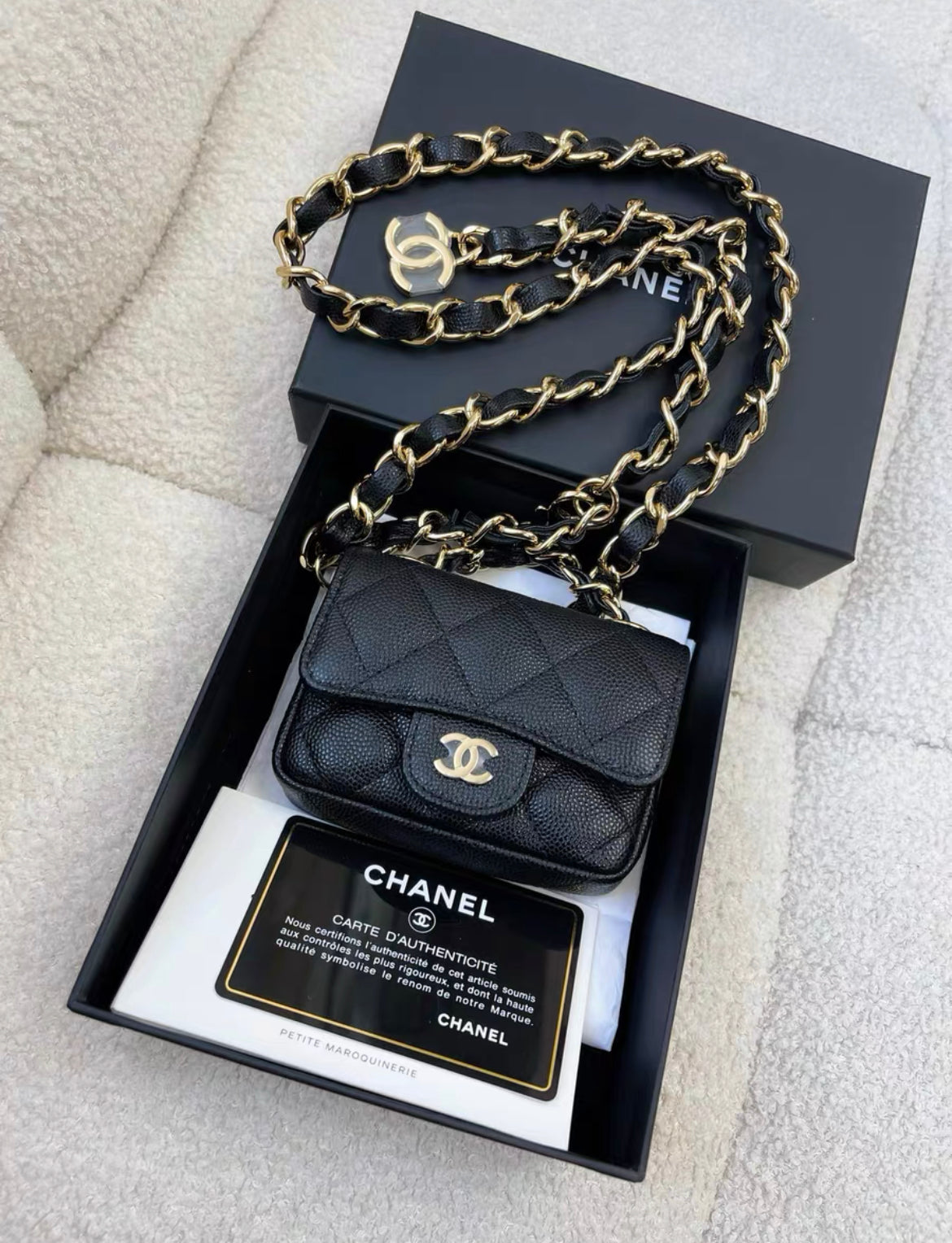 Chanel 21B Caviar Mini Chain Belt bag Gold Hardware