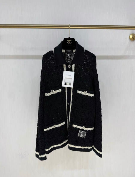 Chanel 24P black and white knitted cardigan size 34 – Wararni.com