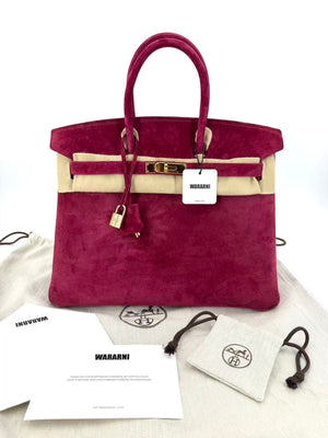 Rare* Hermès Birkin 35 raspberry pink suede doblis leather gold hardware