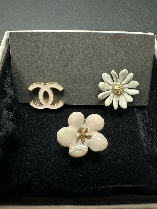 Chanel 2010 Enamel Three-piece Flower CC Brooch
