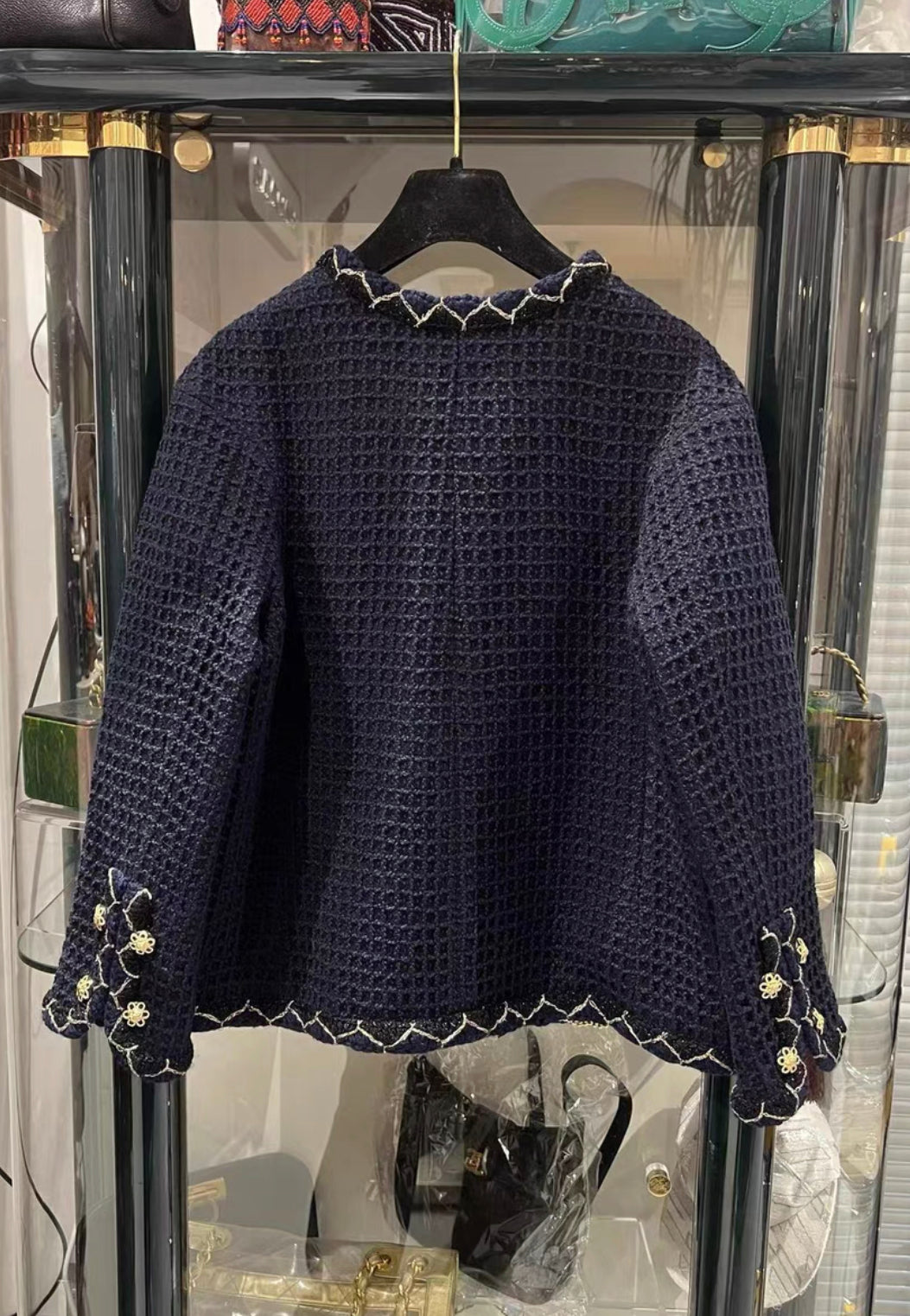 CHANEL 15A METIERS D'ART SALZBURG NAVY BLUE TWEED JACKET size 44