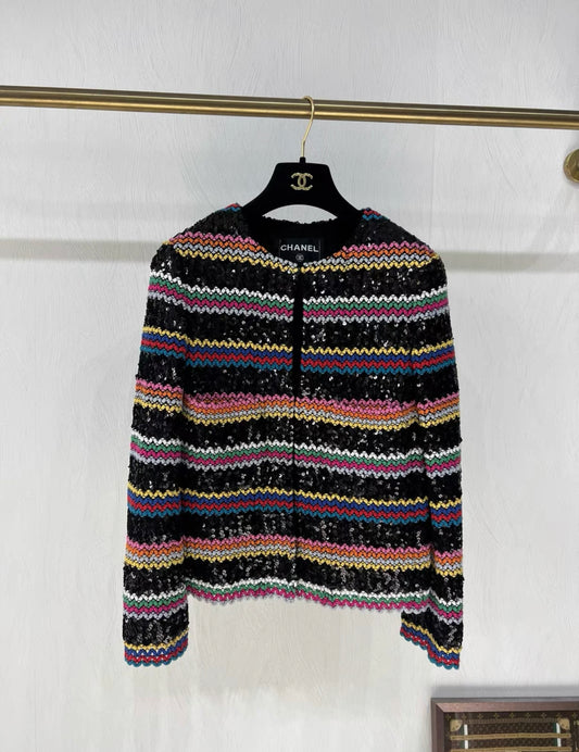 Chanel 22S striped colorful woven sequined jacket
FR34