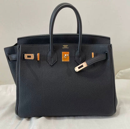 Hermès Birkin 25 Black Togo Leather Rose Gold Hardware