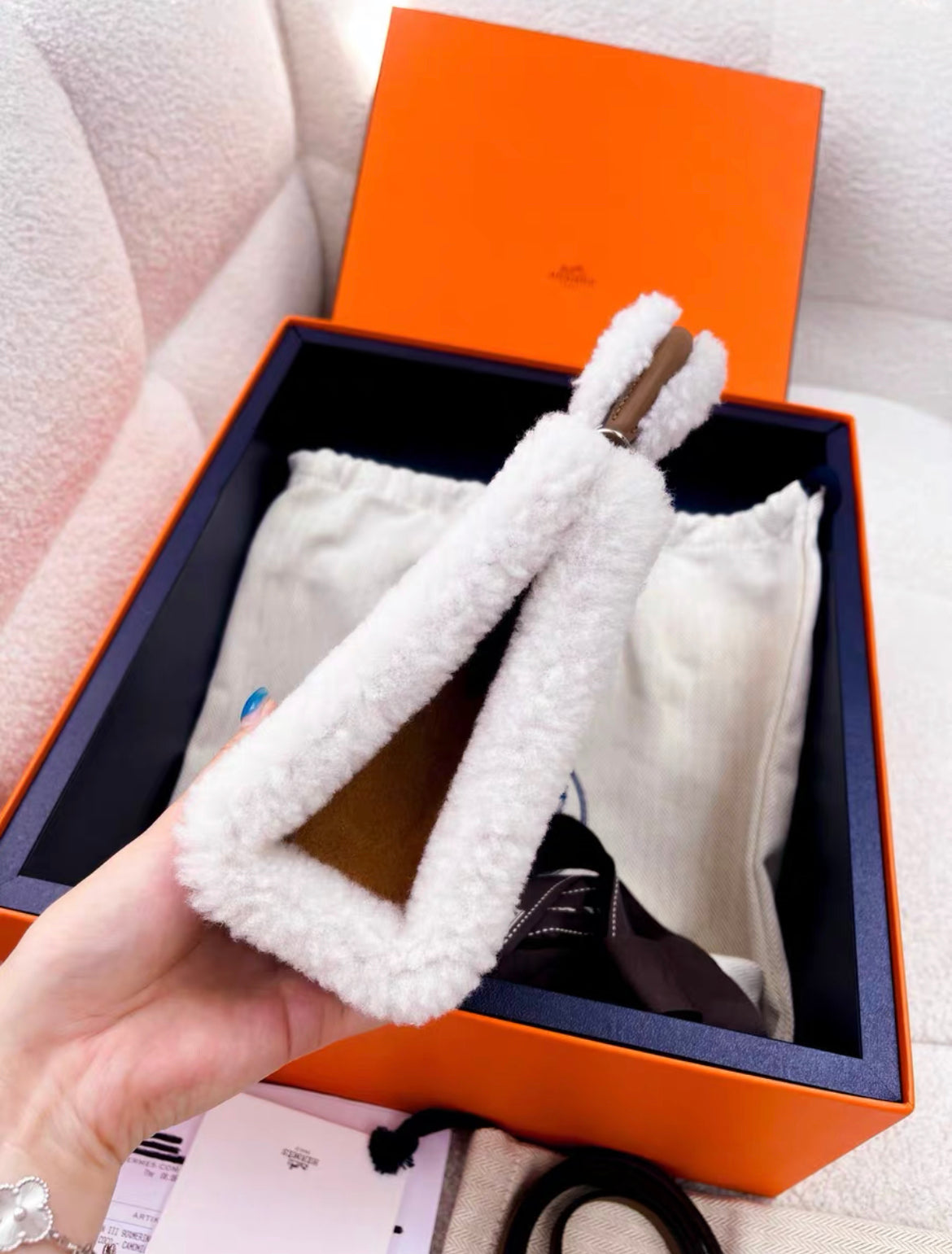 HERMÈS KELLY MINI TEDDY PLUSH SHEARLING CHAMOIS/ECRU/ALEZAN