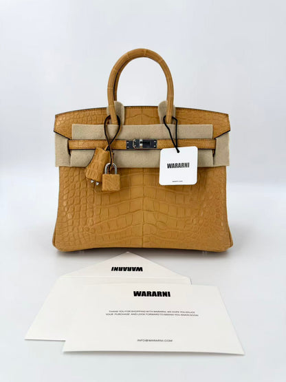 Hermes Birkin 25 Blond Matte Alligator Palladium hardware (new color)